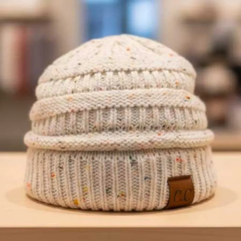 Ladies White Multi Color Knit Beanie - Picture 5 of 6